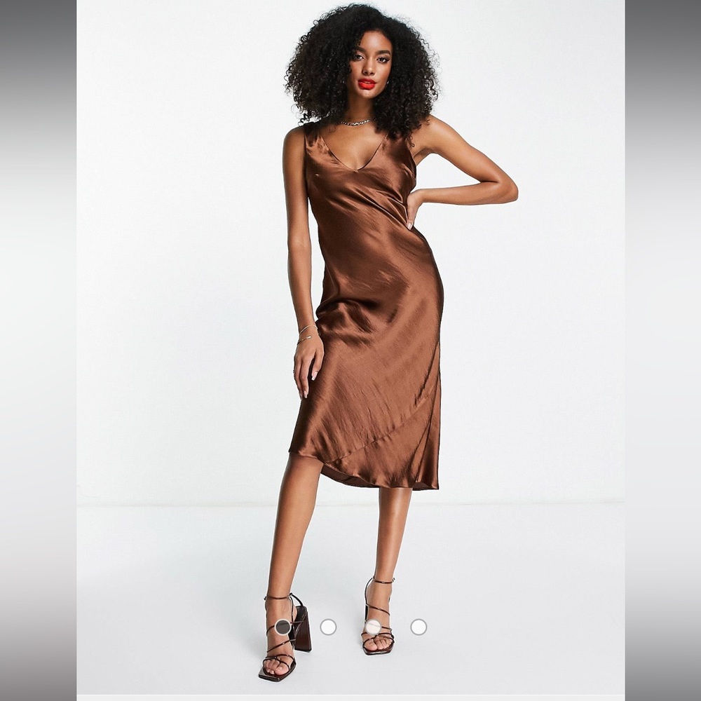ASOS bias cut satin midi slip dress with soft v neckline detail Size US 6